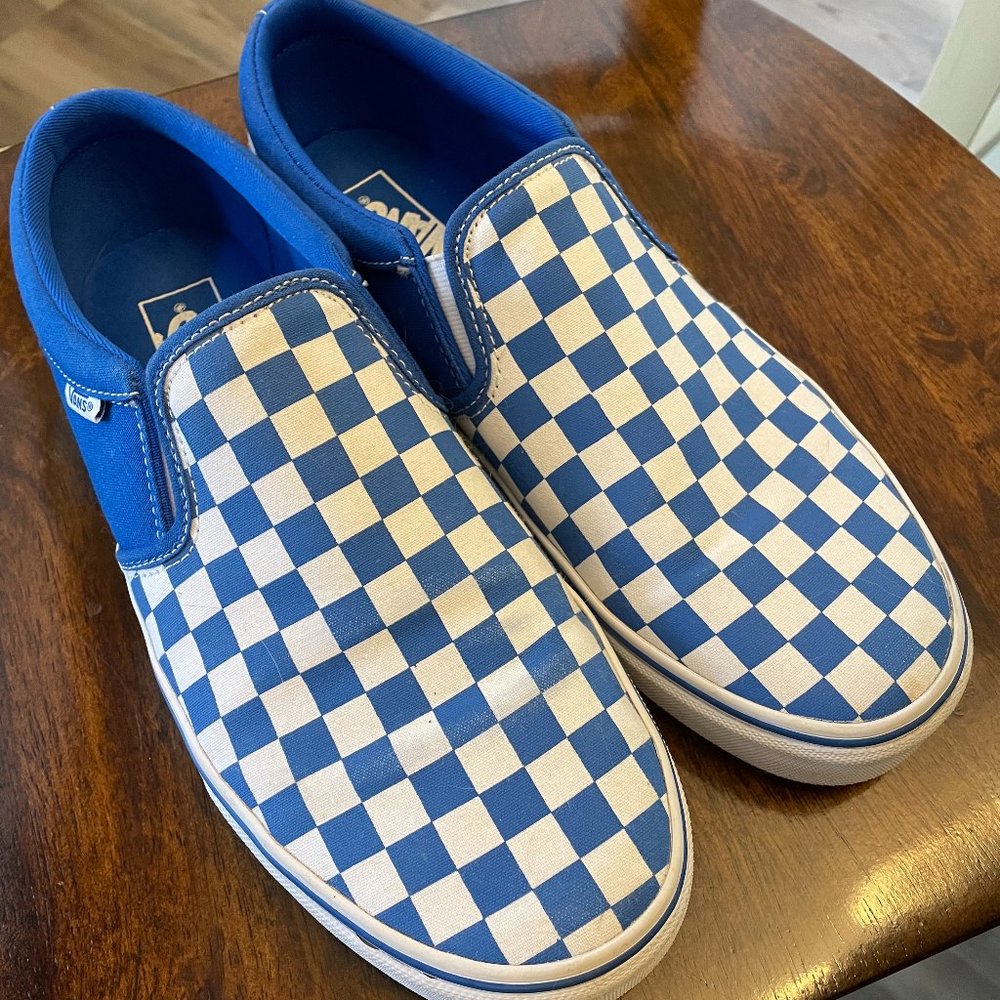 Mens Vans blue checkered shoes, size 10